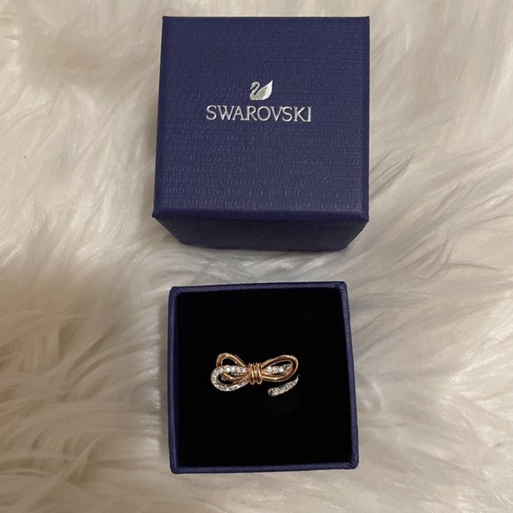 NWT SWAROVSKI Rose Gold Rhodium Plated Lifelong Bow Ring  Size 50 (Size 5) - Picture 3 of 9